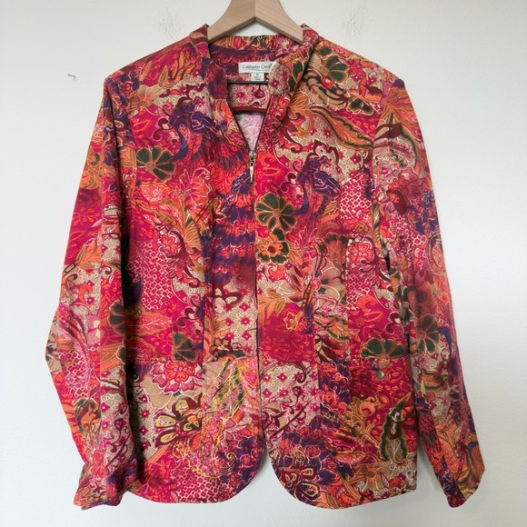 Coldwater Creek Jackets & Blazers - VTG‎ 90s Women Whimsical Jacket XL Pink Floral Multicolor Full Zip Boho Artsy